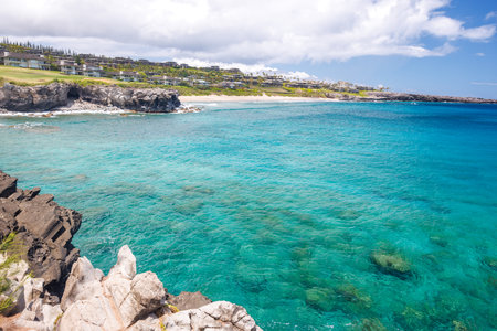 Beautiful Maui landscape in Hawaii featuring turquoise sea and rocky shore