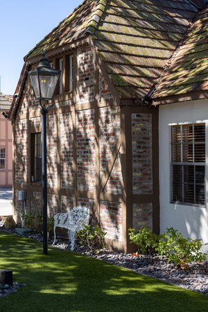 Solvang, California, United States - September 29 2022: Cozy streets of Solvang with traditional Danish style buildings, shops and a calm small town atmosphere.のeditorial素材