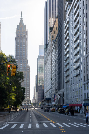 New York City, New York, United States - October 13, 2022: View of downtown New York with tall...