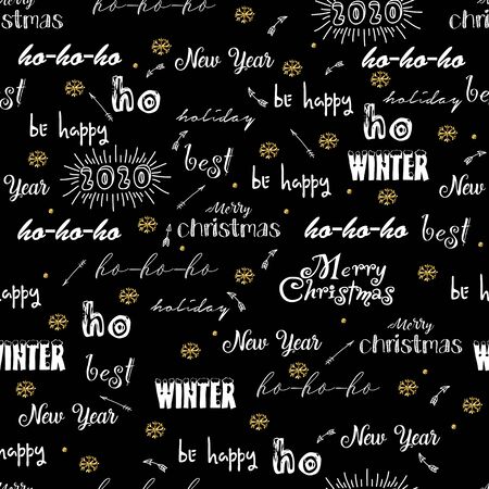 Seamless pattern with merry christmas background calligraphic text, holiday wishes. Vector new year pattern for design greeting cards, banners, invitations, posters.のイラスト素材