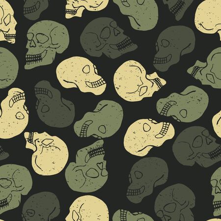 Flat seamless pattern with camouflage skulls. Background pattern with attritions for print, web, fabric.のイラスト素材