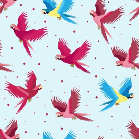 Seamless tropical pattern with colorful parrot and dot. Vector summer background. Print for fabric and web.のイラスト素材