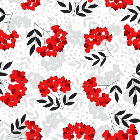 Christmas seamless pattern with rowan berry snow. Vector background for fabric, wrapping paper and greeting card.のイラスト素材