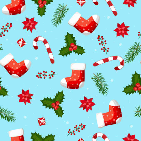 Seamless Christmas and New Year pattern with candy cane for your decoration. Vector illustration for cover, card, textile and interior design for New Year.のイラスト素材