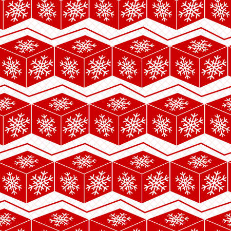 Seamless winter red pattern. Snowflakes on cube. Geometric pattern on Christmas.のイラスト素材