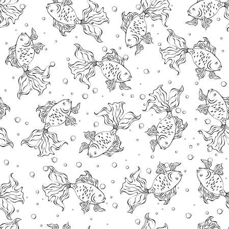 Seamless pattern with goldfishes and bubbleのイラスト素材