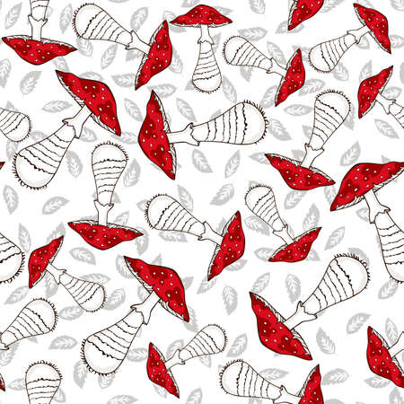 Mushroom seamless pattern. Fly agaric texture design for textile, wrapping paper.のイラスト素材