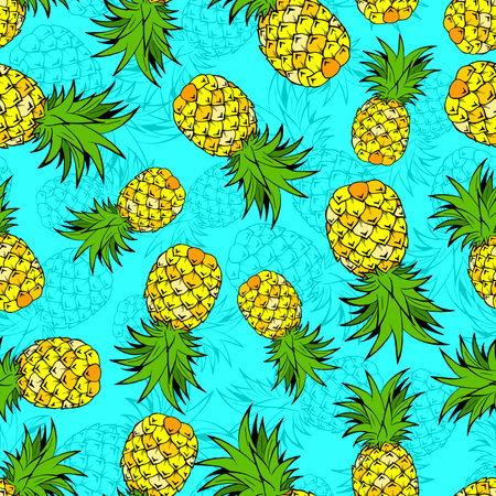 Summer seamless pattern with bright pineapple. Print for cloth design, wallpaper, wrapping, textiles, paper, holiday.のイラスト素材
