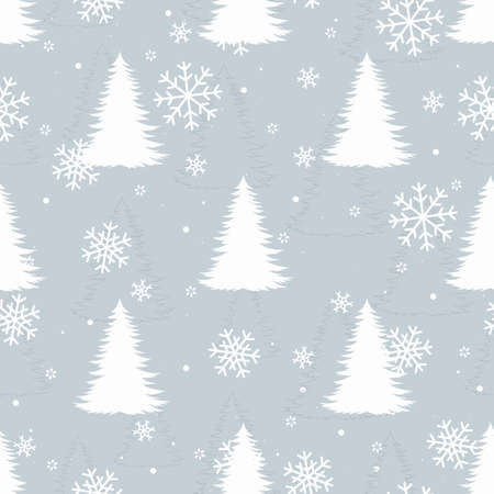 Seamless winter pattern with white pines and snow. Vector illustration for fabric print, textile, wallpaper, wrapping paper.のイラスト素材