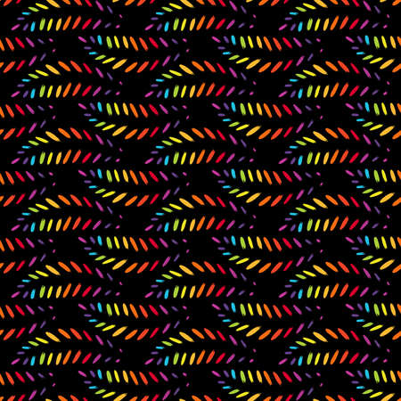 Rainbow twigs on a black background. Abstract seamless pattern.のイラスト素材