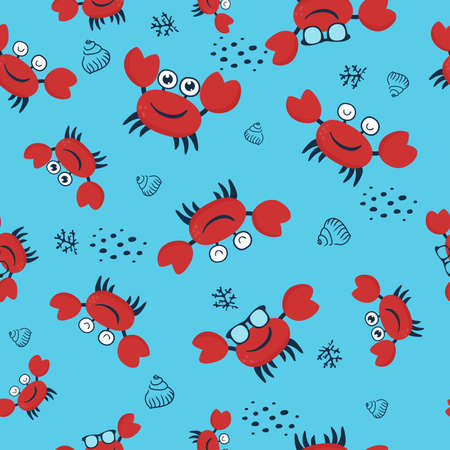 Seamless pattern with cute smiling crab.のイラスト素材