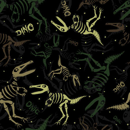 Dinosaurs skeleton in khaki with stars. Funny print for textiles.のイラスト素材