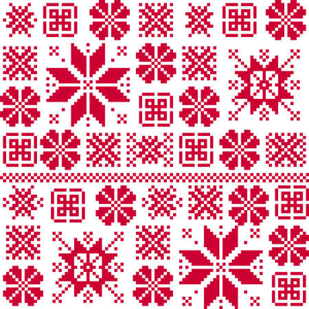 Finnish seamless patterns. Red christmas print for clothes.のイラスト素材