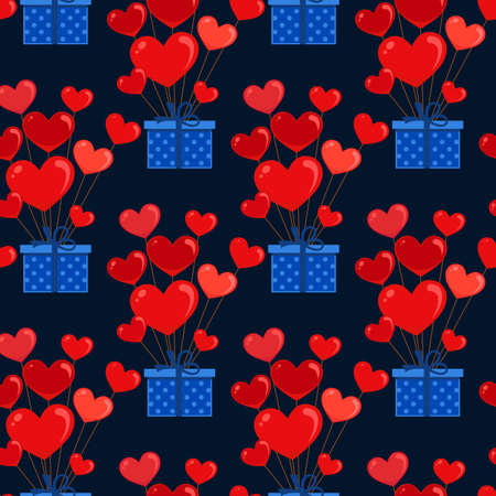 Seamless gift in a box with balls in the form of hearts. Valentine's day.のイラスト素材