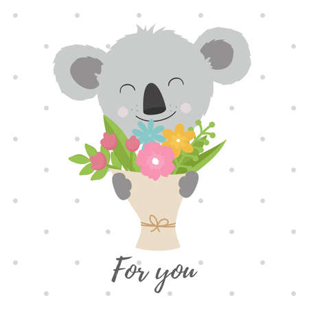 Pretty koala with a bouquet of flowers for youのイラスト素材