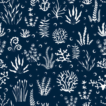 Sea seamless of seaweed and bubble. marine illustration.のイラスト素材