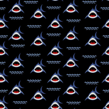 Angry sharks cartoon seamless patternのイラスト素材