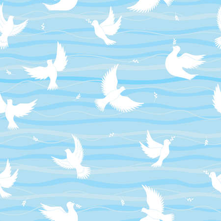 Seamless flying dove vector. Dove of Peace with twigs.のイラスト素材