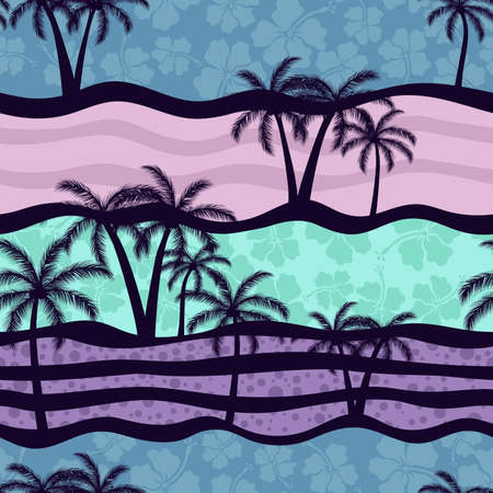 Tropical forest hand drawn style seamless pattern vector for fashion fabric , wallpaper, and all prints. Palms, stripes and flowers.のイラスト素材