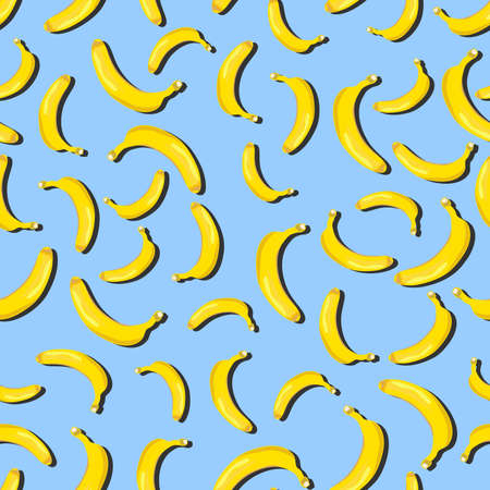 Seamless vector pattern of yellow bananas on a blue background.のイラスト素材