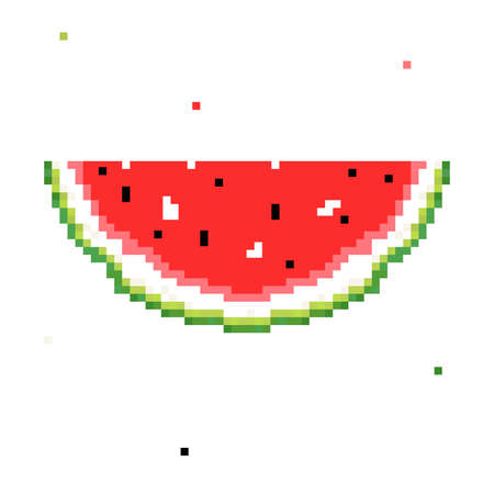 Pixel watermelon slice, isolated vector Illustrationのイラスト素材