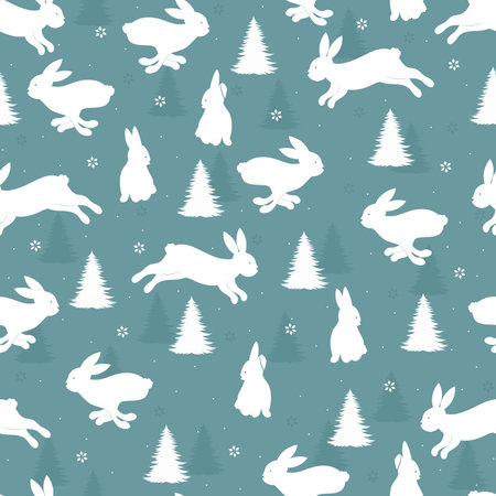 Seamless Christmas pattern, cute doodle hare, great for textiles, banners, wallpaper, wrapping.のイラスト素材