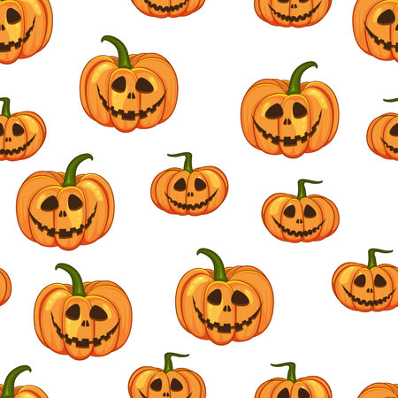 Halloween seamless pattern with cute Halloween pumpkinsのイラスト素材