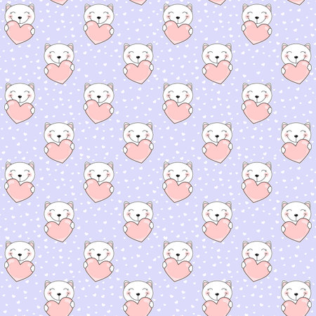 Cute cartoon cats with hearts. Seamless funny pattern.のイラスト素材