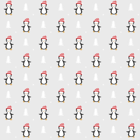 Christmas seamless pattern with penguins. Cute penguin cartoon illustration.のイラスト素材