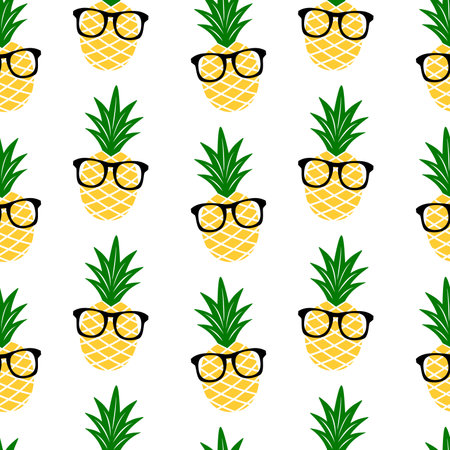 Colorful print with funny pineapples with sunglasses seamless.のイラスト素材