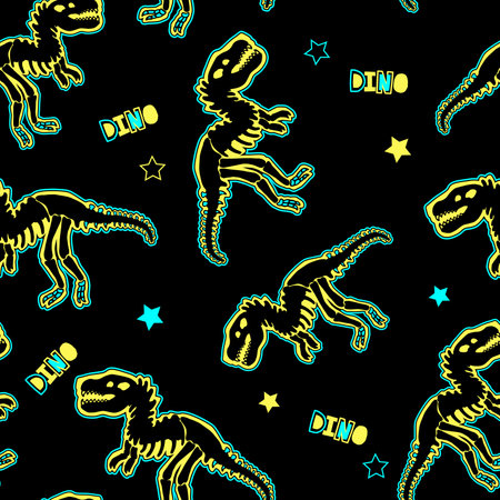 Dinosaur skeleton colorful. vector seamless pattern. Design for textiles, clothes.のイラスト素材