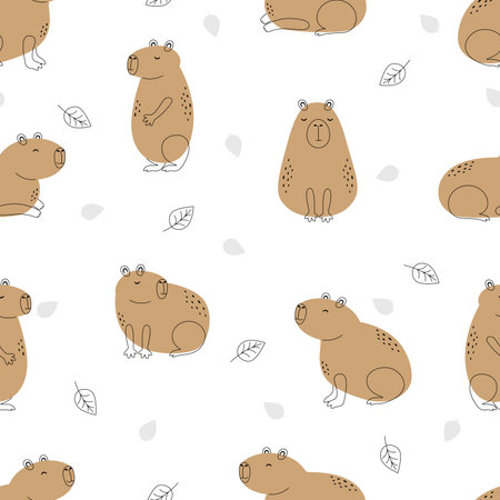 Capybara animal seamless pattern.のイラスト素材