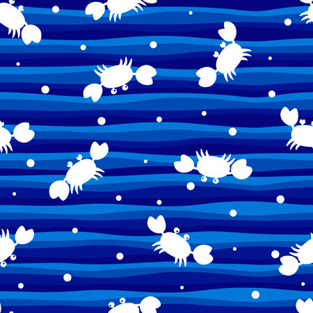Marine seamless pattern with cute cartoon crab and bubblesのイラスト素材