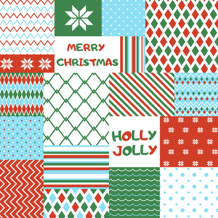 Christmas naive simple patchwork seamless pattern for background, fabric, textile, wrap, surface, web and print design. Winter vector geometric background rapport for textile and surface design.のイラスト素材