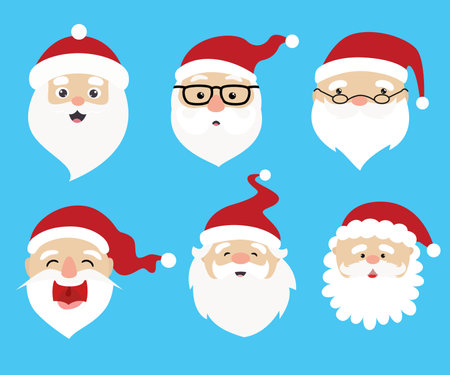 Christmas Santa Claus vector character set, cute noel icon, snowman emoticons.のイラスト素材