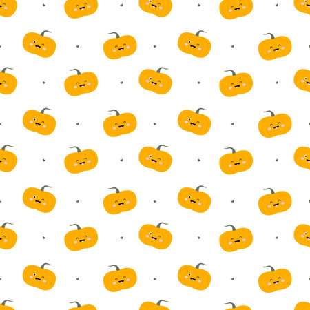 Seamless pattern with funny pumpkins with eyes and heartsのイラスト素材