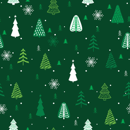 Seamless style christmas trees and snowflakes. Winter patternのイラスト素材
