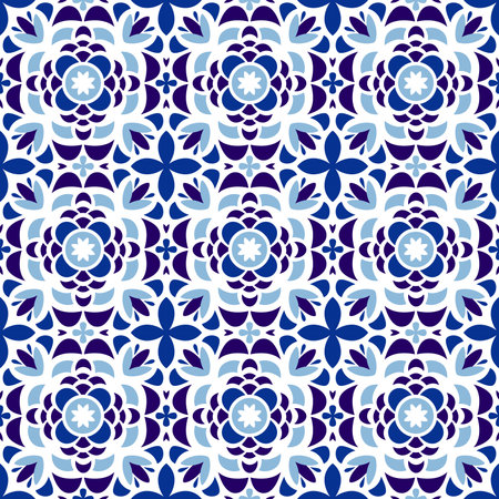 Mediterranean traditional pattern, Spanish Majolica ceramic mosaic and Portuguese tile decorationのイラスト素材