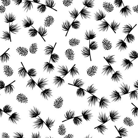 Seamless pattern with spruce and pine branches and cones. Winter Christmas seamless patternのイラスト素材