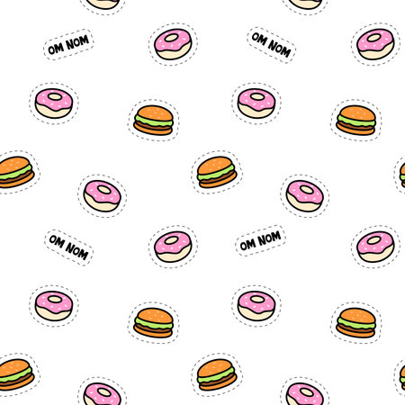 Fast food seamless sticker. Hamburger and donutのイラスト素材