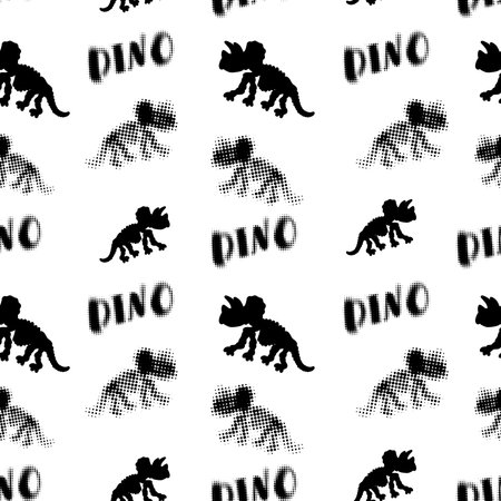 Dinosaurs silhouette seamless pattern black and white illustration of a predator animalのイラスト素材