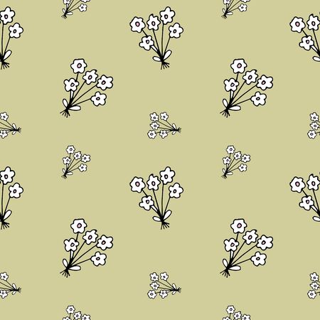 Seamless pattern with a bouquet of cute daisies on a craft background. vintage design for textured, print, designのイラスト素材