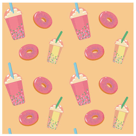 Seamless pattern background with cool cocktails in cute designed cup