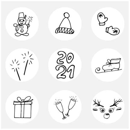 Set of hand drawn Christmas and winter design elementsのイラスト素材