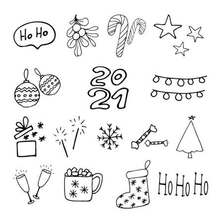 Set of hand drawn Christmas and winter design elementsのイラスト素材