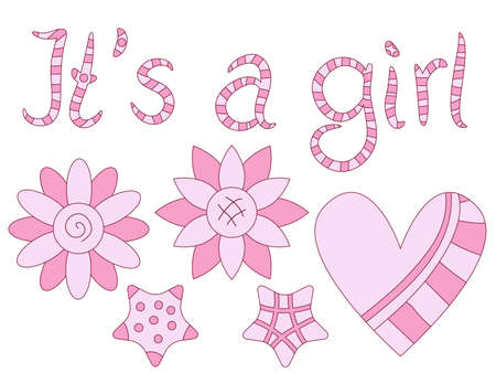 It is a girl - flowers, heart and starsのイラスト素材