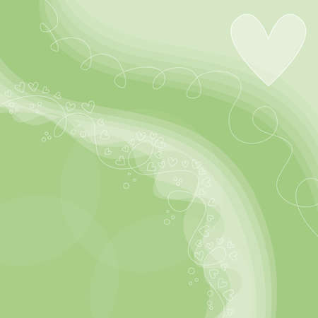 Green background with white heart and shapesの写真素材