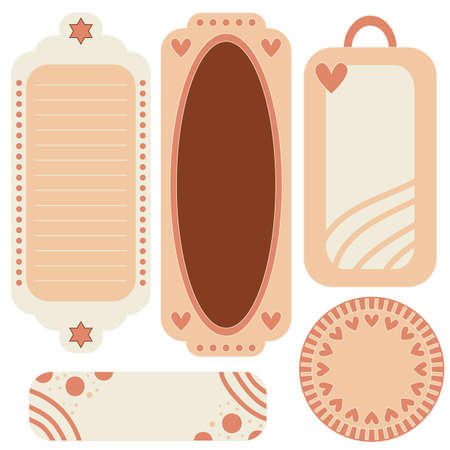 Romanticpink and beige tags, labels or bookmarks with hearts and dots isolated over white backgroundのイラスト素材