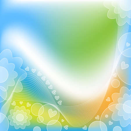 Colorful romantic background with hearts, lines, flowers and circlesのイラスト素材