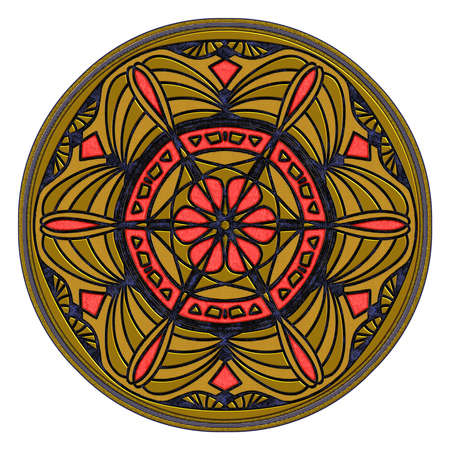 Festive red, blue and golden ornamentの写真素材